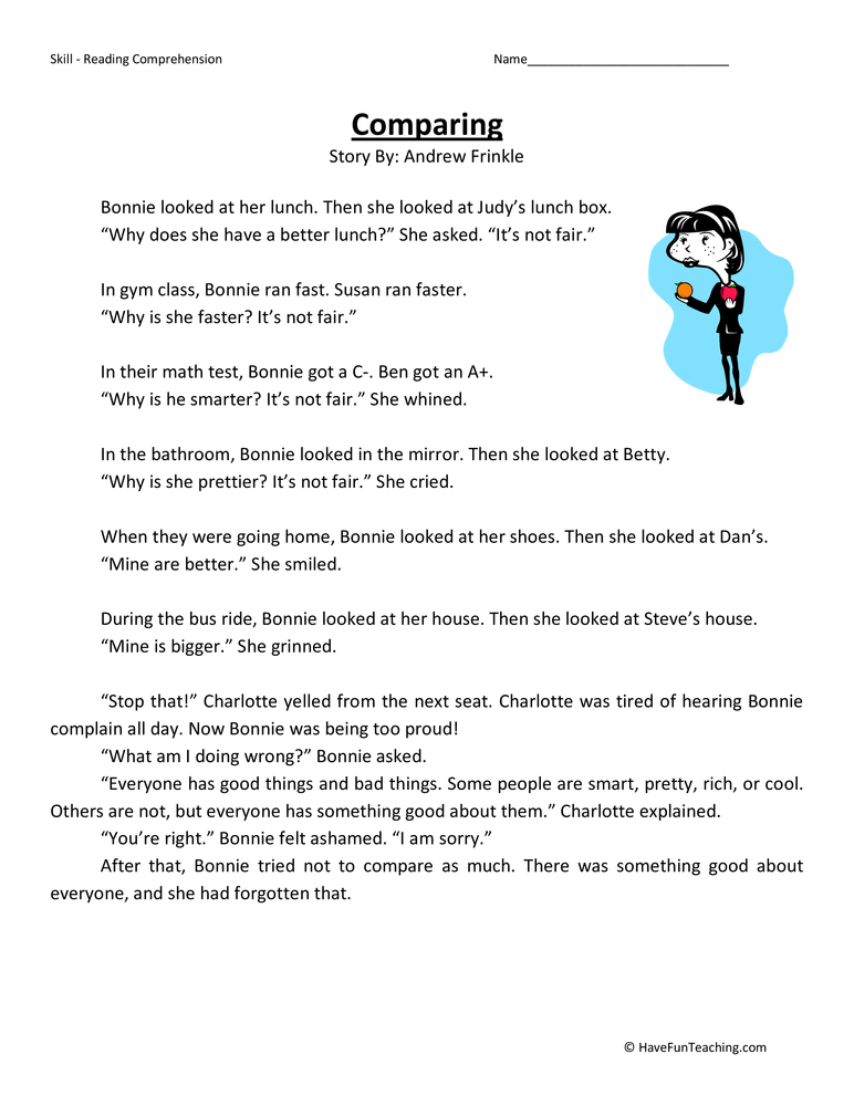Comparing - Reading Comprehension Worksheet by Teach Simple