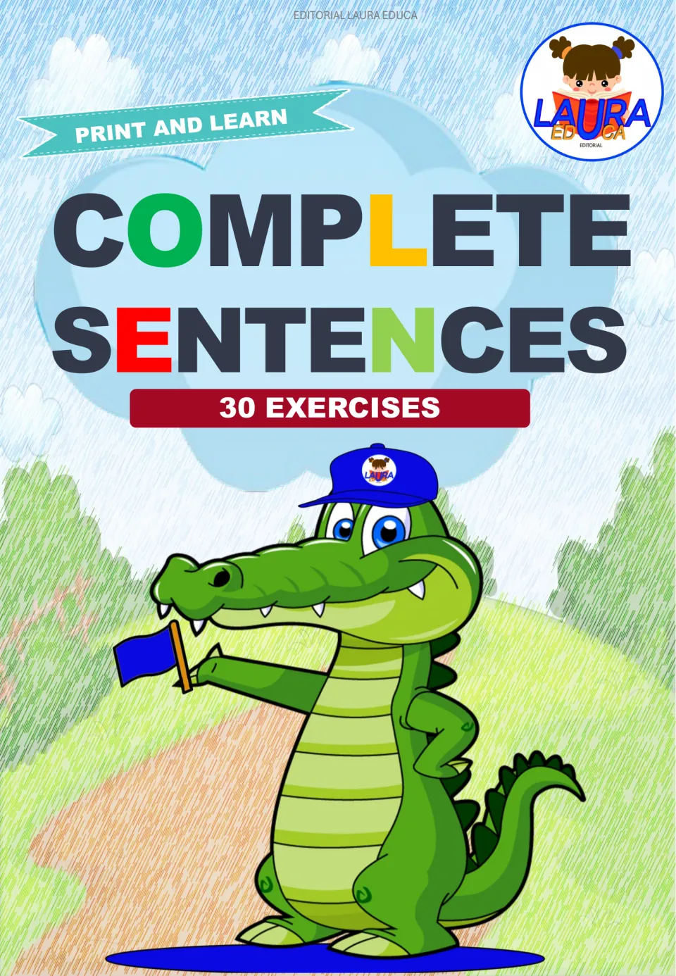 Cover of the sentence-completion resource labeled 'Complete Sentences,' '30 Exercises,' and 'Print and Learn'