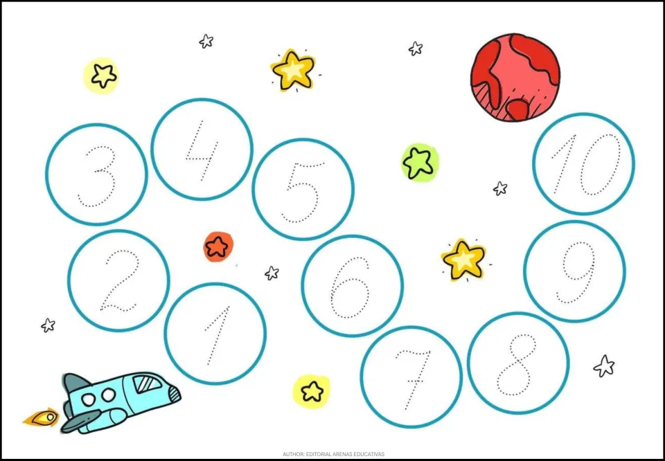 Second number tracing sheet in the resource, featuring another sequence of dotted numerals 1 through 10