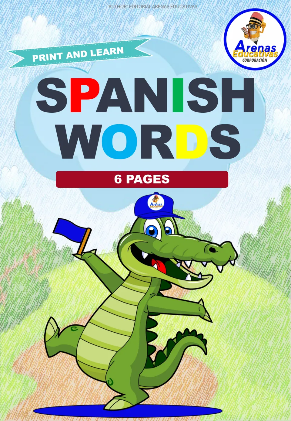 Cover of the Spanish word-completion resource, labeled 'Spanish Words,' 'Print and Learn' and '6 Pages'.