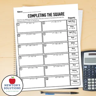 Completing the Square Color by Numbers Worksheet – sample page 2