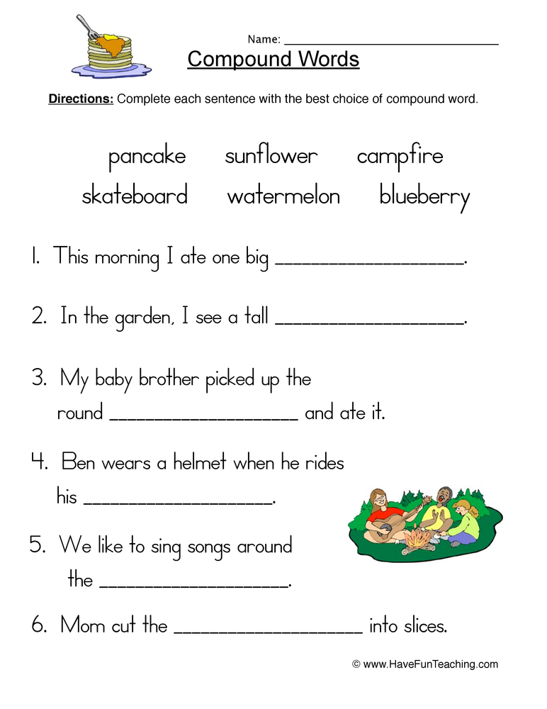 Compound Words Fill in Blank Worksheet teaching resource preview