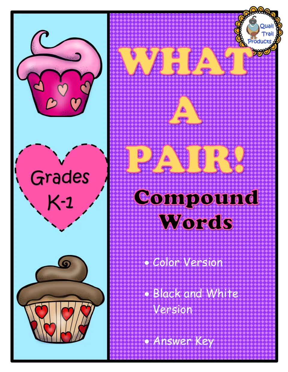 What a Pair! Compound Words cover for grades K-1 listing color and black-and-white versions and an answer key