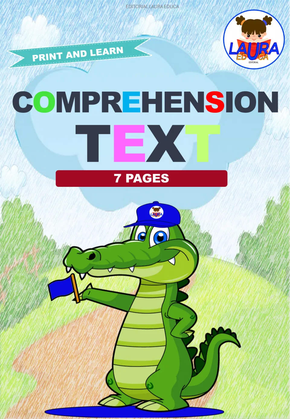 Reading comprehension packet cover labeled 'Print and Learn,' 'Comprehension Text,' and '7 Pages'