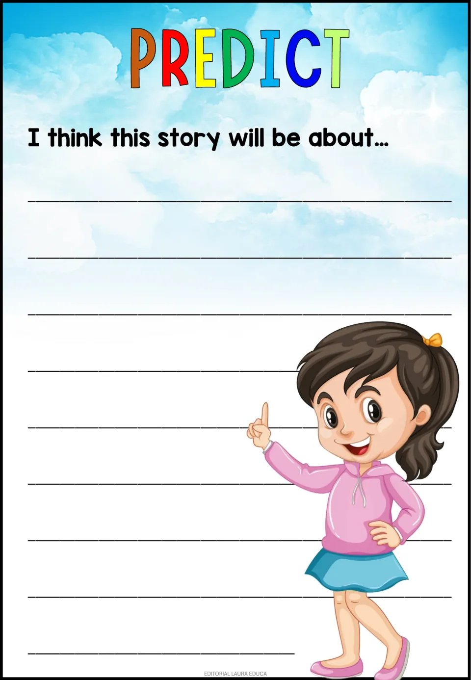 Prediction activity for the reading packet asks students to complete 'I think this story will be about...'