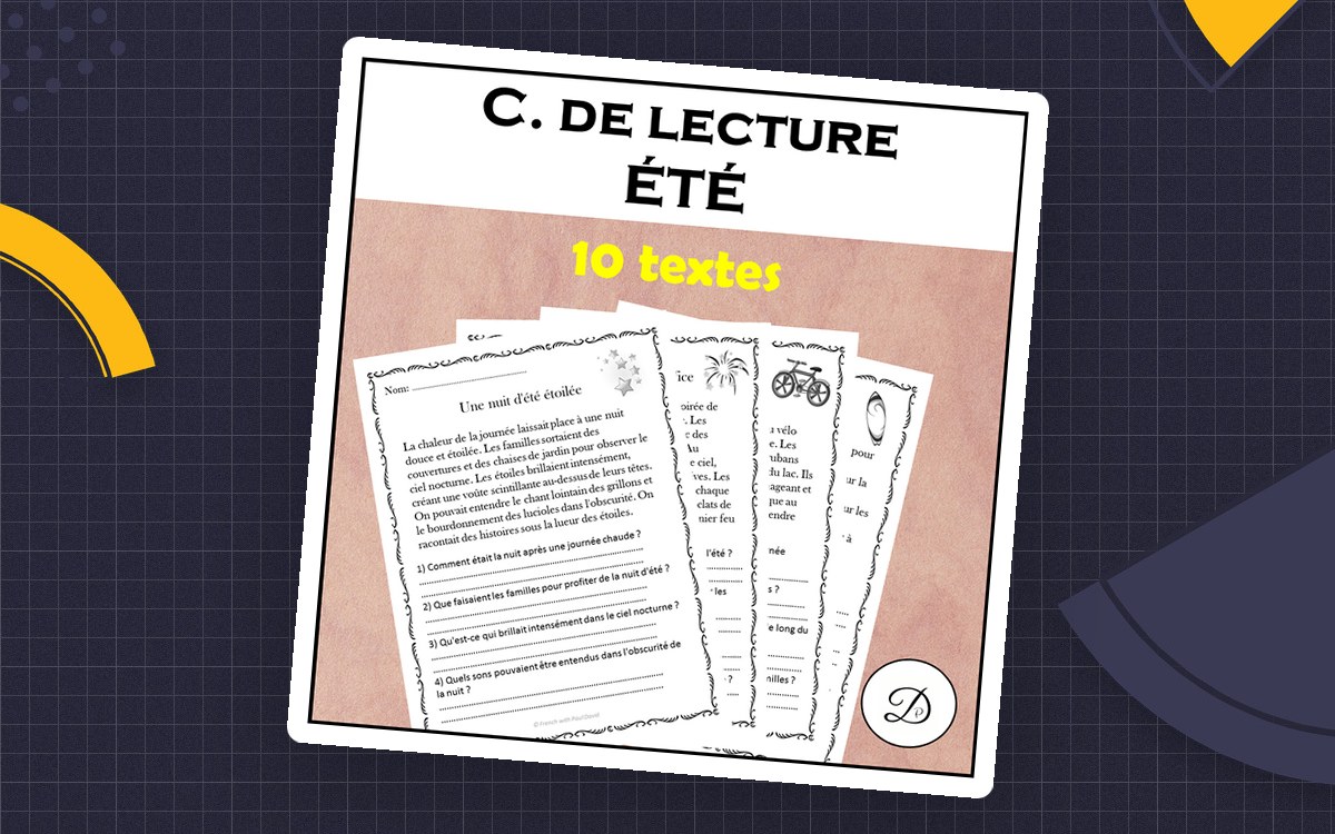 Compréhension de lecture ÉTÉ cover showing French reading and worksheet pages.