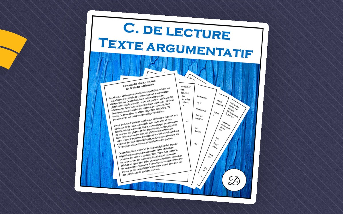 Texte Argumentatif – Réseaux Sociaux & Ados cover with the resource title.