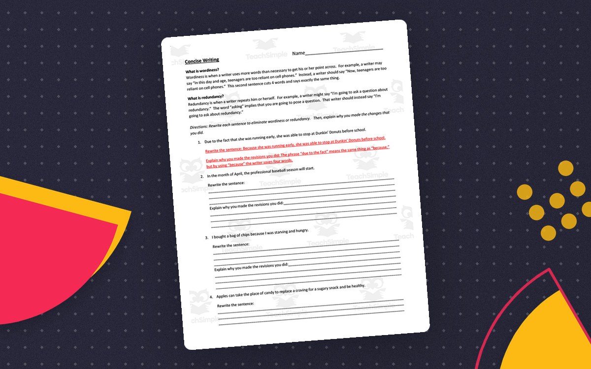 Concise Writing Practice preview: Definitions and examples of wordiness and redundancy
