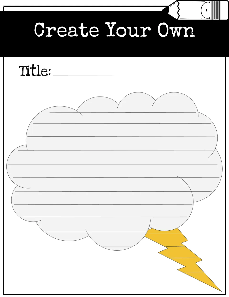 Create your own storm cloud shape poem: students write a title and poem in a cloud with a lightning bolt