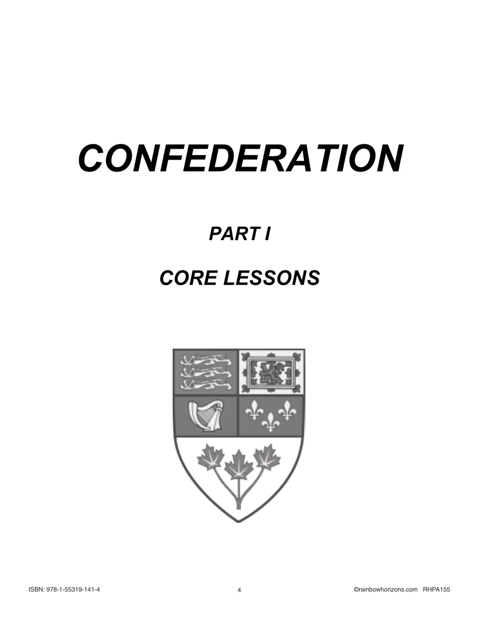 Part I divider: 'Core Lessons' title page with Canada's coat of arms shield, opening the six core lessons