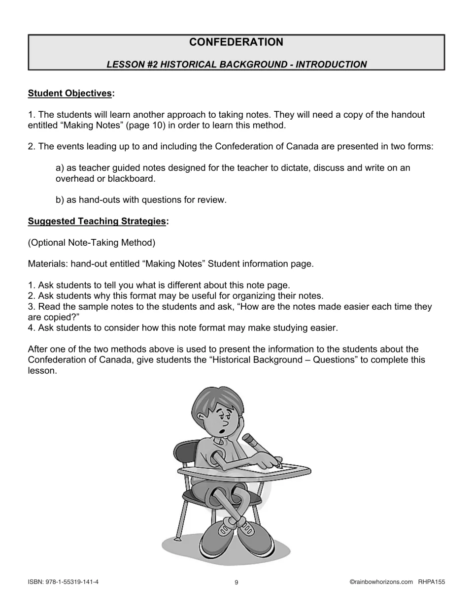 Lesson 2 teacher page: objectives and steps for introducing the 'Making Notes' note-taking method