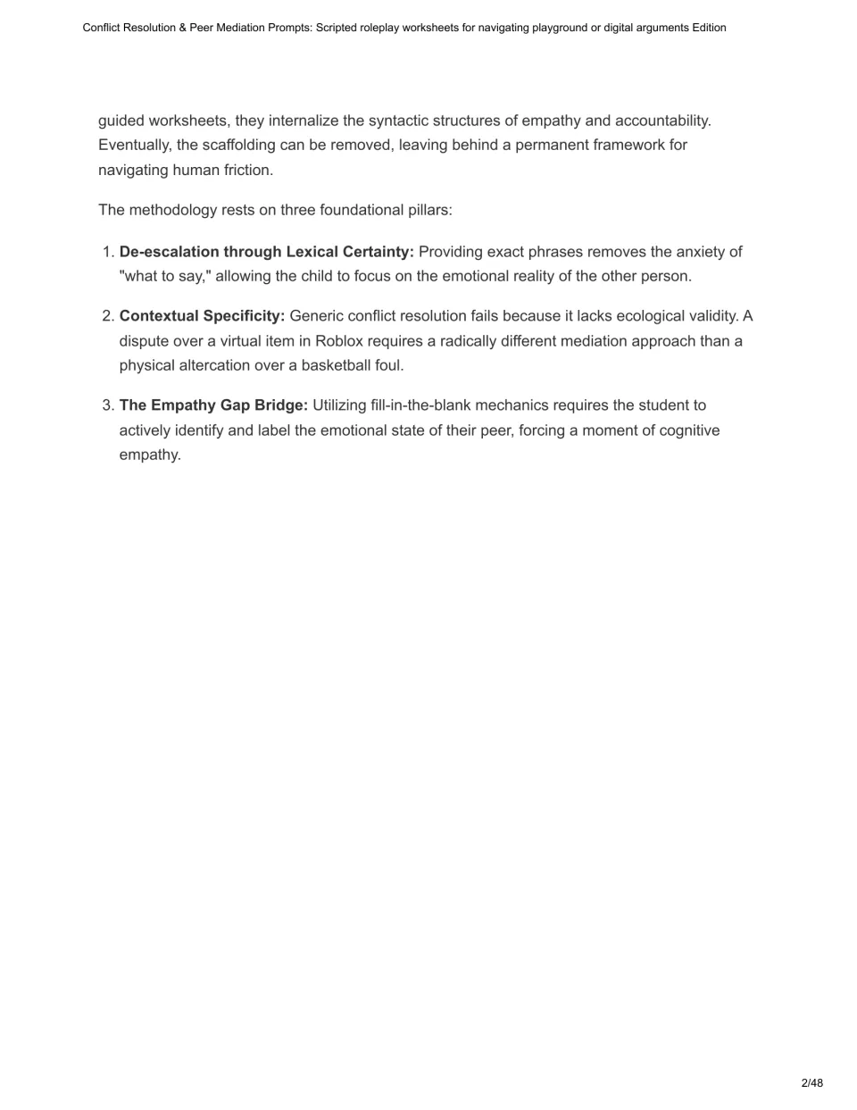 Methodology continuation explains three pillars: lexical certainty, contextual specificity, and the empathy gap bridge.