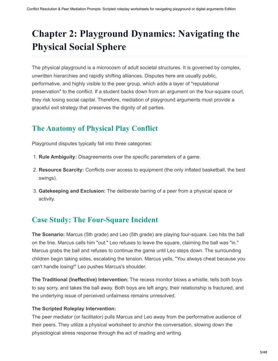 Chapter 2 examines playground disputes over rules, equipment, and exclusion, then introduces a four-square case study.