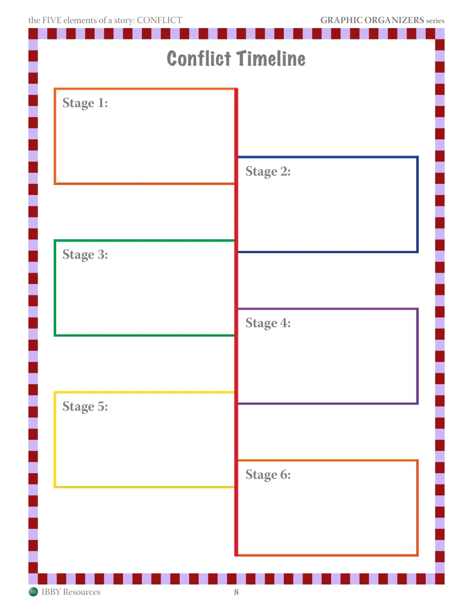 Conflict Timeline: students sequence a story's conflict into six stages in the order they happen