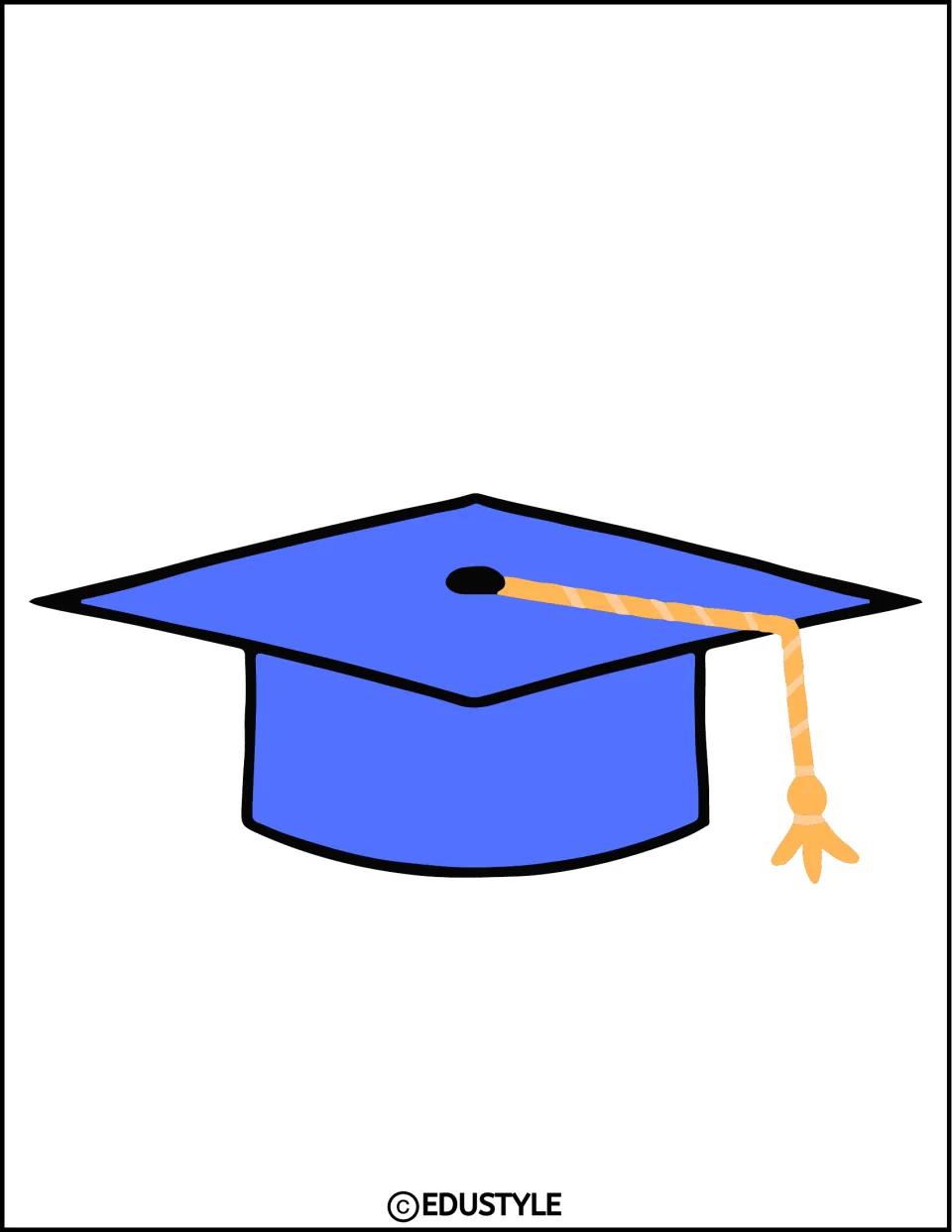 Blue graduation cap cutout with a gold tassel hanging on the right, for the bulletin board and door decor kit