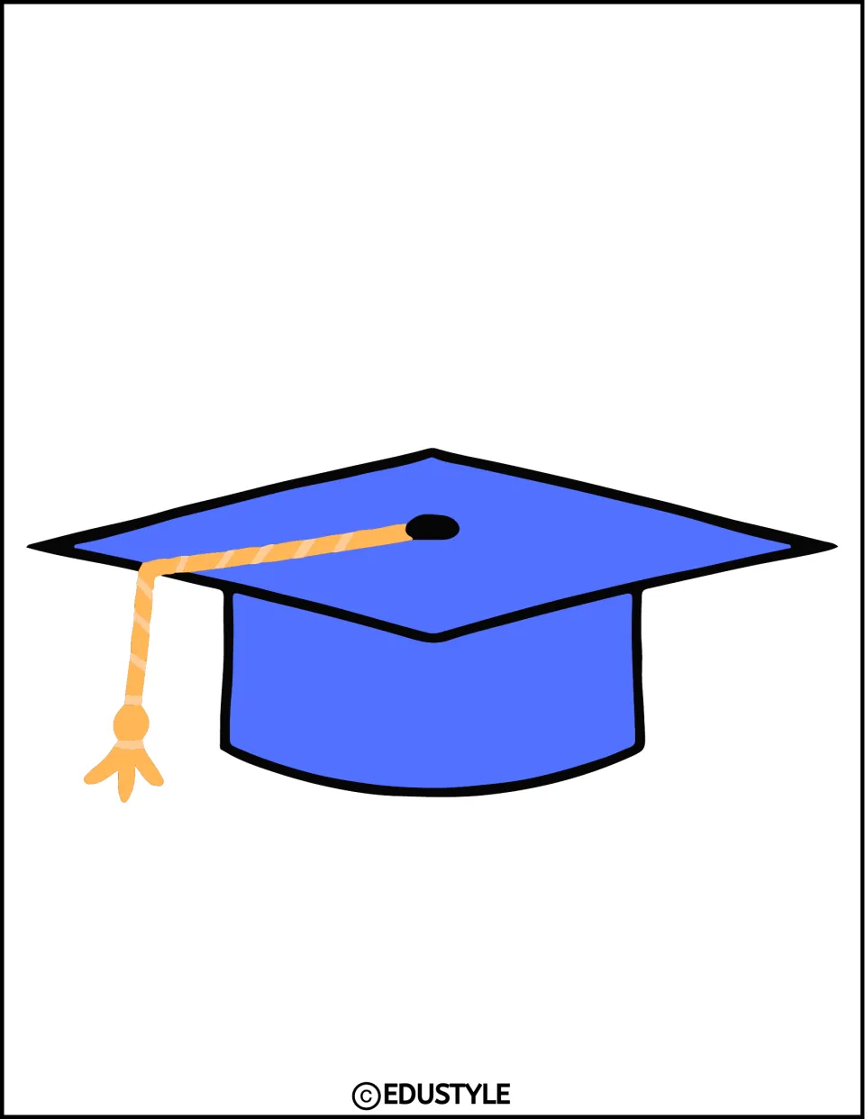 Blue graduation cap cutout with a gold tassel hanging on the left, for the bulletin board and door decor kit