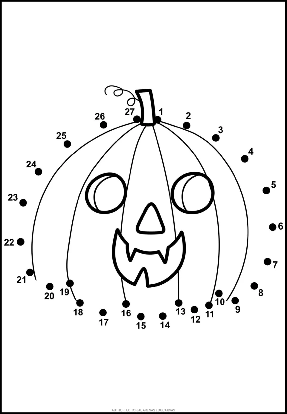 Jack-o'-lantern dot-to-dot: students connect dots 1 to 27 in number order to trace the round outline of the pumpkin