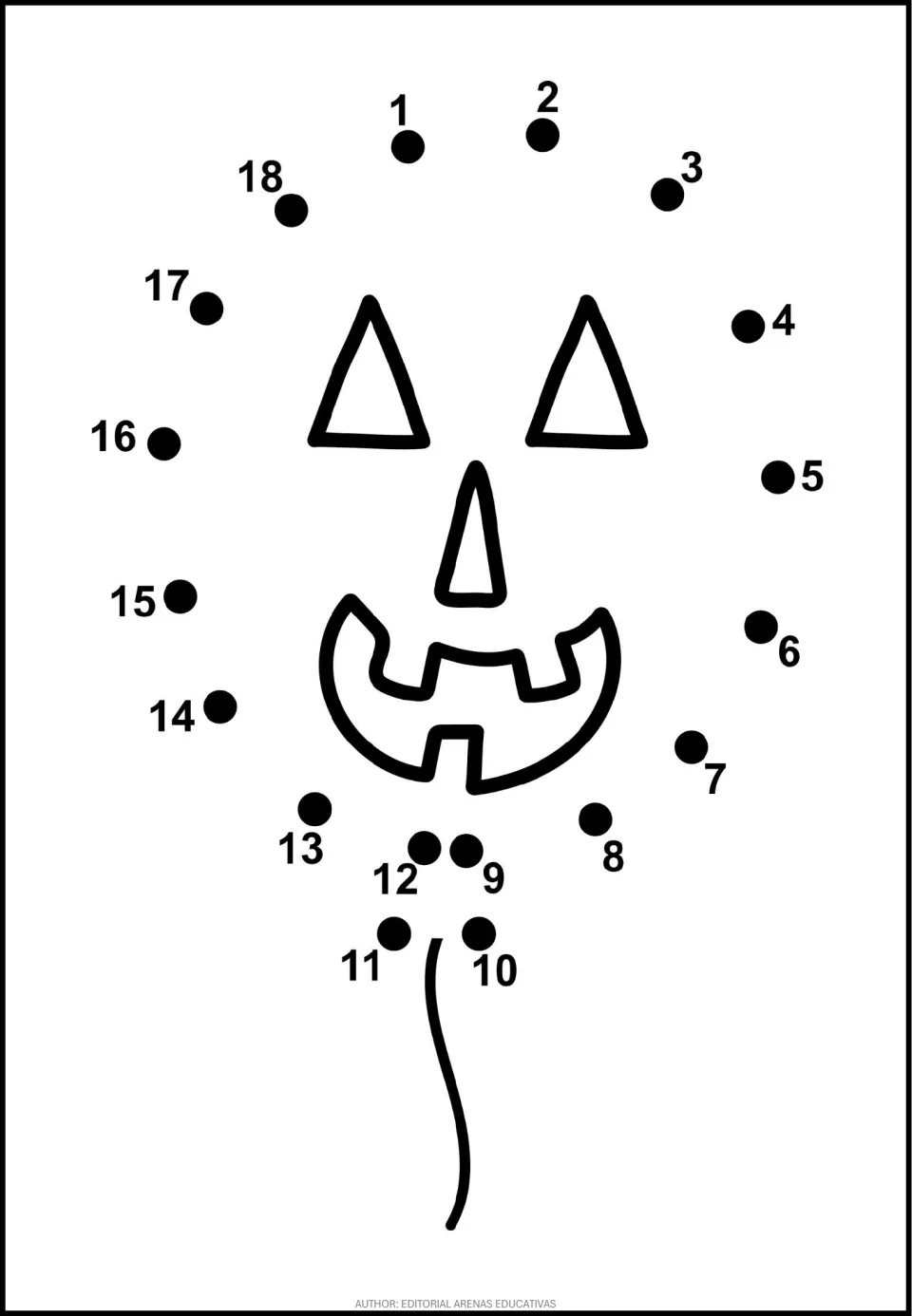 Pumpkin balloon dot-to-dot: students connect dots 1 to 18 around a carved face to finish the balloon on its string