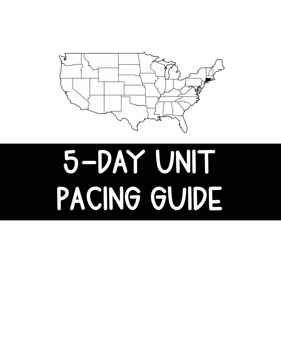 Section title for the 5-day unit pacing guide, with a U.S. map highlighting Connecticut above the heading