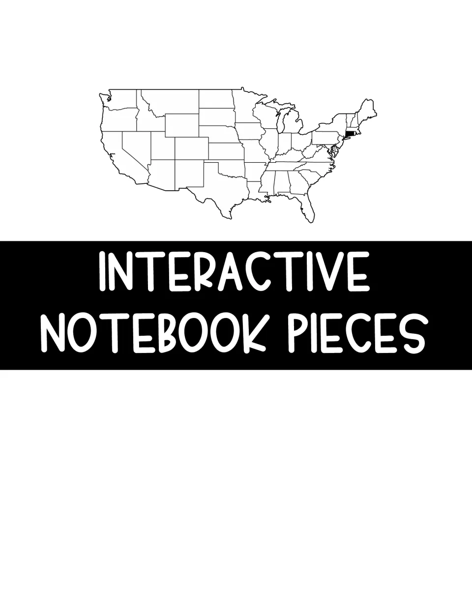 Section title for the interactive notebook pieces, with a U.S. map highlighting Connecticut above the heading