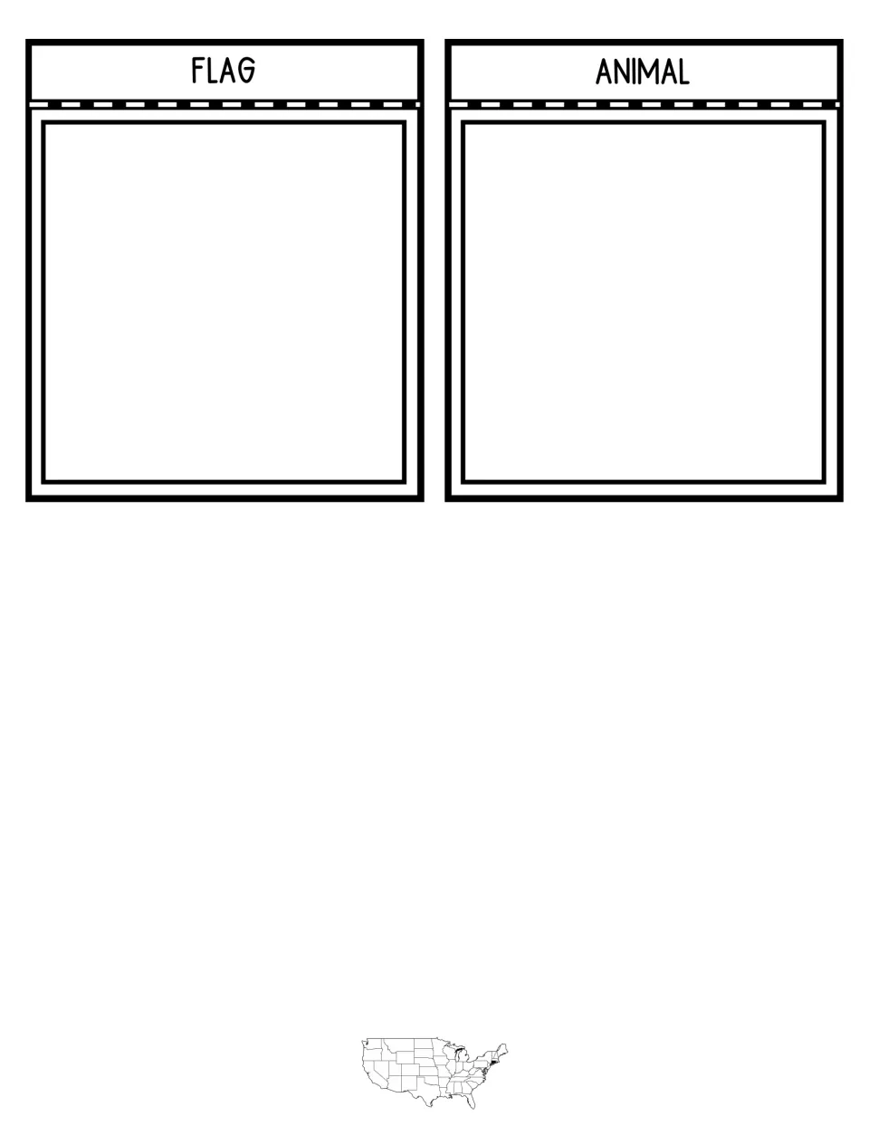 Notebook flaps labeled Flag and Animal that fold open, with blank space for recording facts or a sketch
