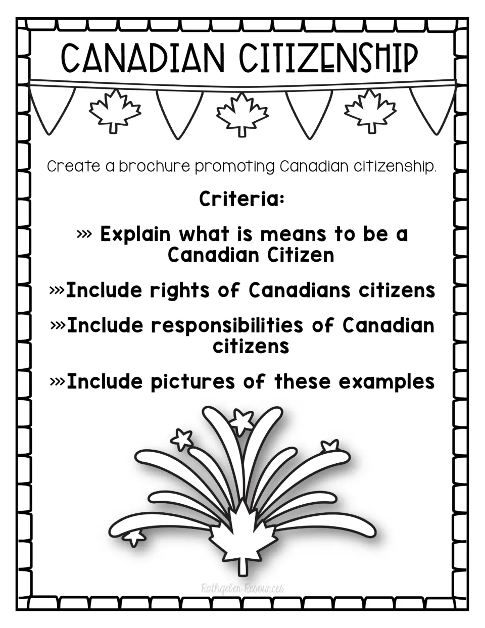 Canadian citizenship brochure assignment asks for an explanation of citizenship, rights, responsibilities, and pictures