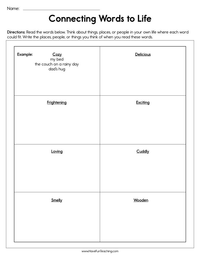 Connecting Words to Life Worksheet by Teach Simple