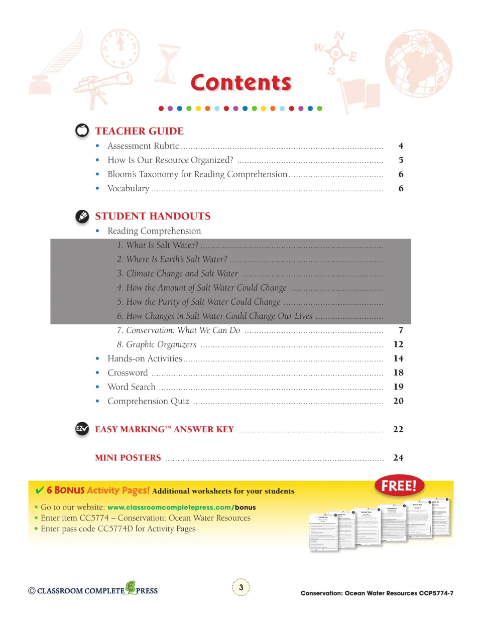 Contents lists teacher guidance, the conservation chapter, graphic organizers, activities and an answer key