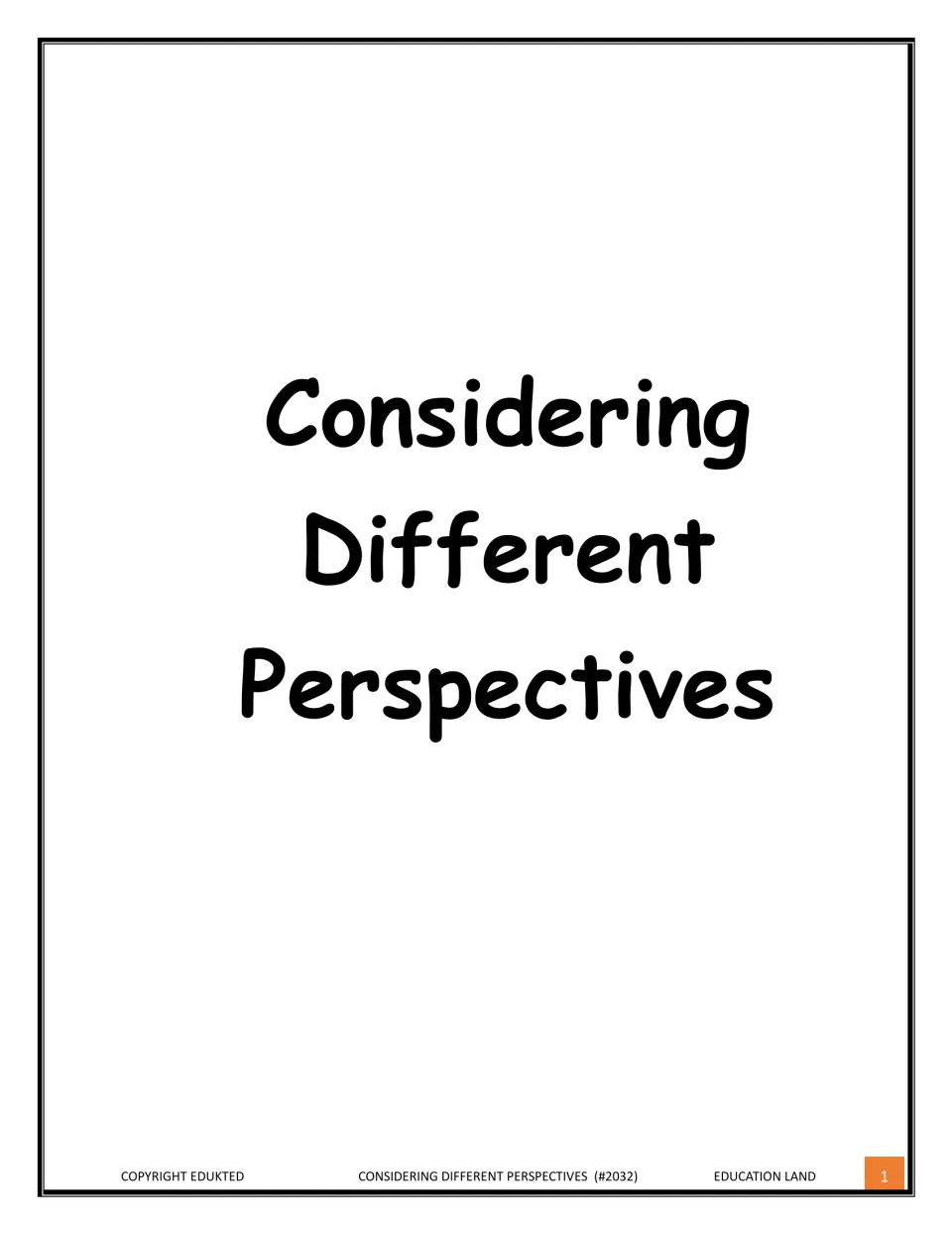Cover page showing the title Considering Different Perspectives in large print, labeled #2032 by Education Land