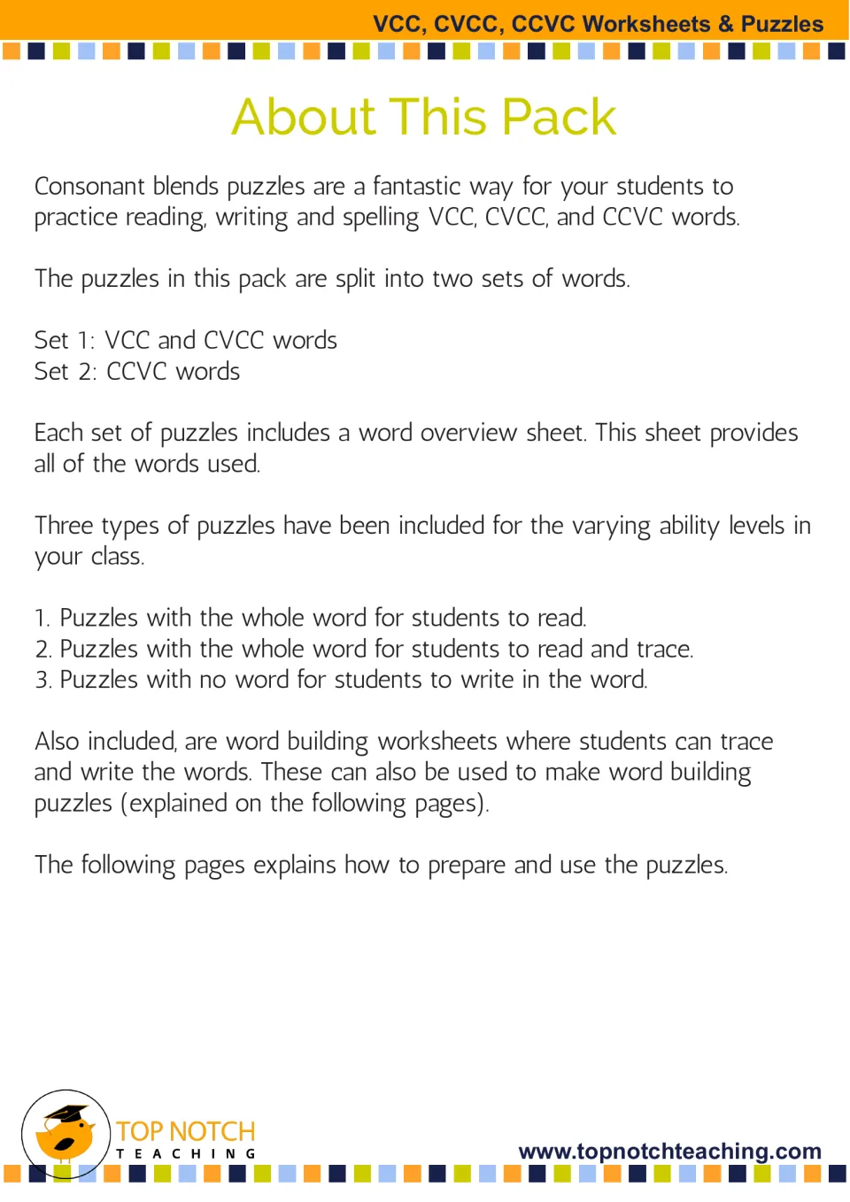 About This Pack: two word sets and three puzzle types, where students read the word, read and trace it, or write it in