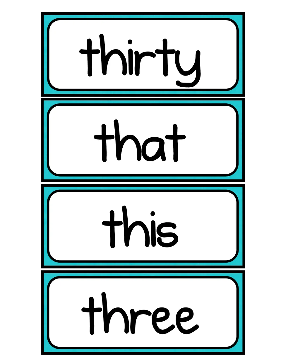 Word cards for the th digraph: students cut out thirty, that, this and three and sort them under the th header card