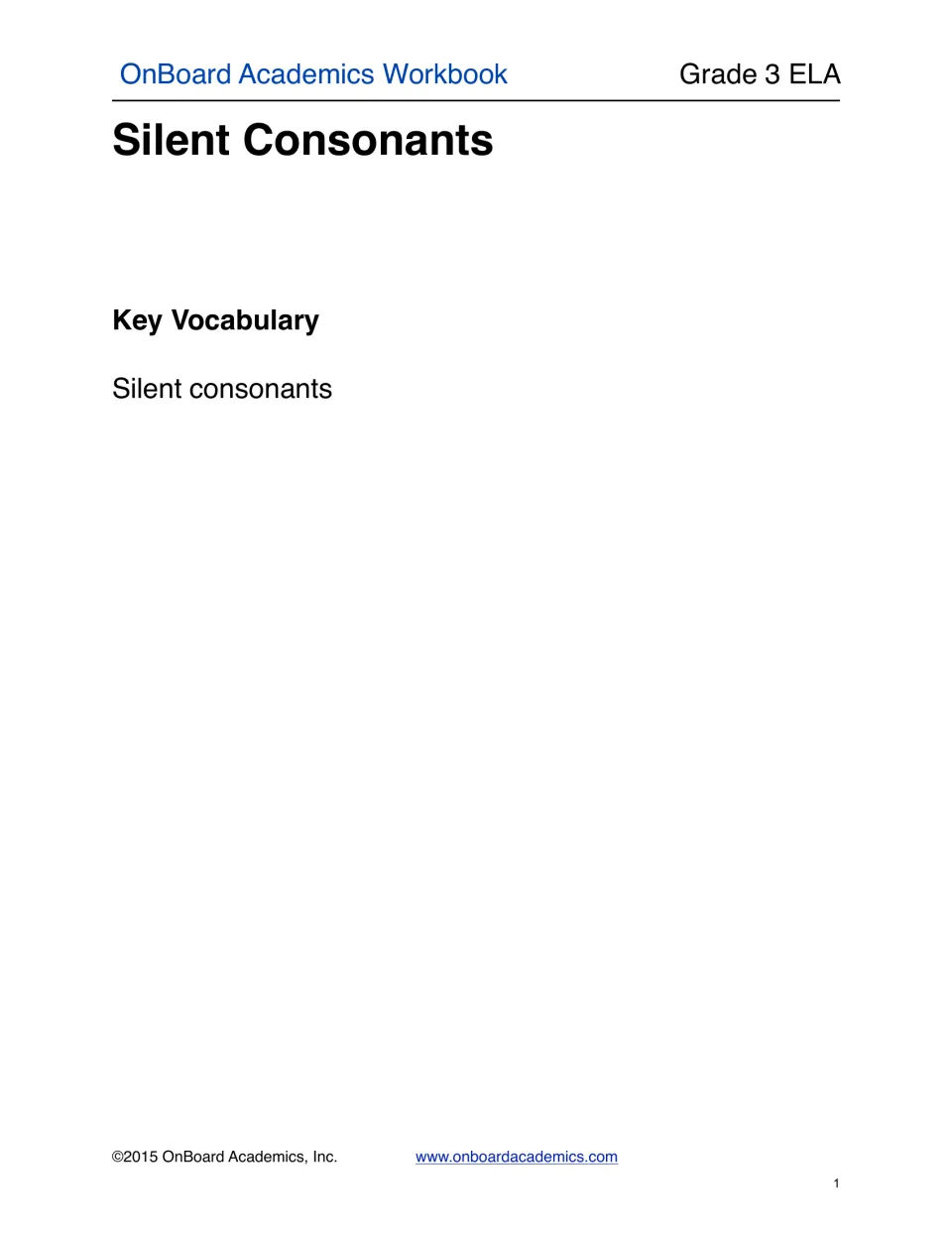 Silent consonants section opener introducing the lesson topic and listing silent consonants as key vocabulary