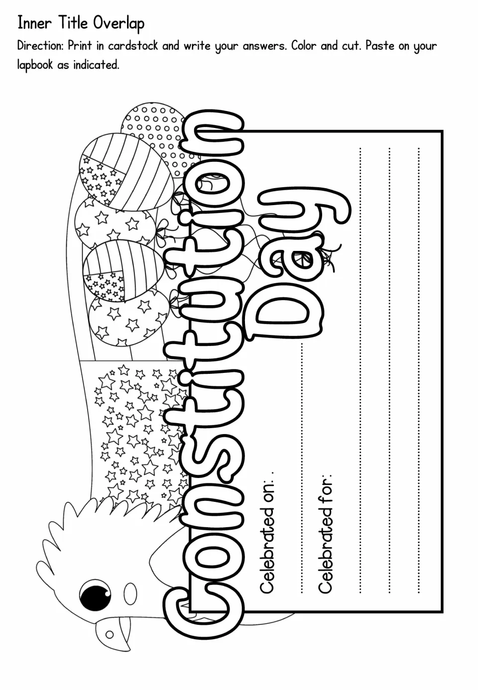Inner title overlap piece: students write the date Constitution Day is celebrated on and what it honors, then color