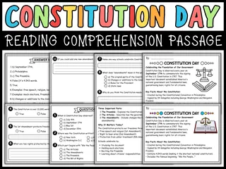 Constitution Day Reading Comprehension Passage & Questions – cover
