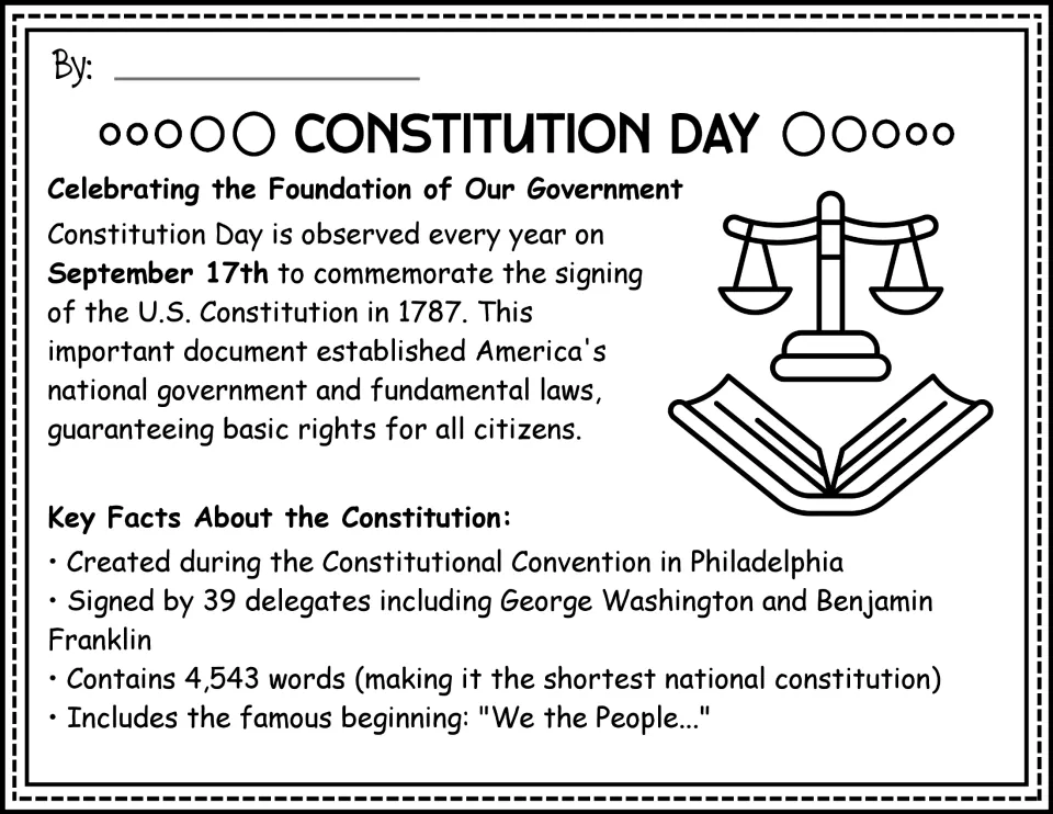 Black-and-white Constitution Day passage: reading about the 1787 signing, Philadelphia convention and the 4,543-word text