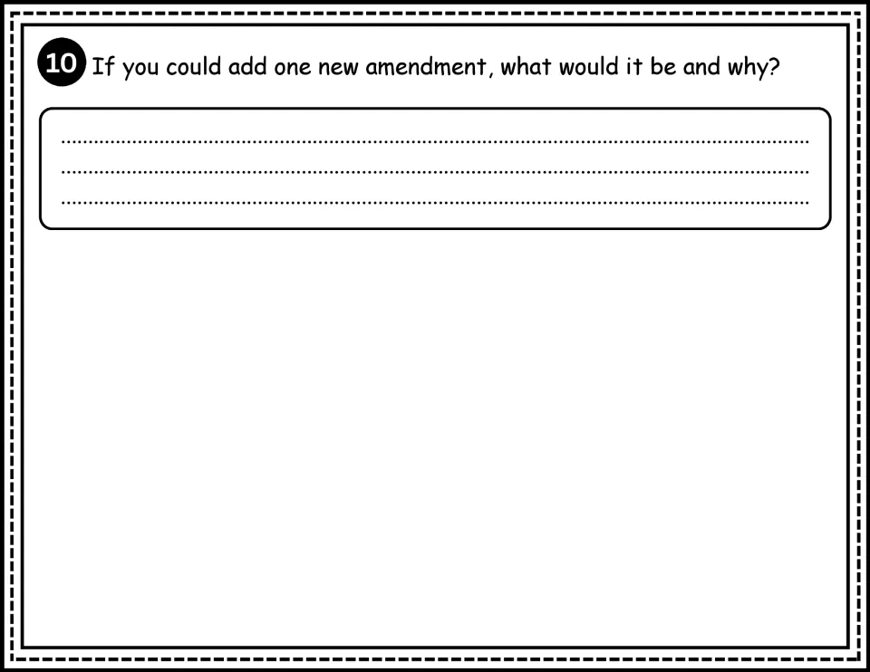 Question 10, extended response: students propose one new amendment to the Constitution and explain their reasoning