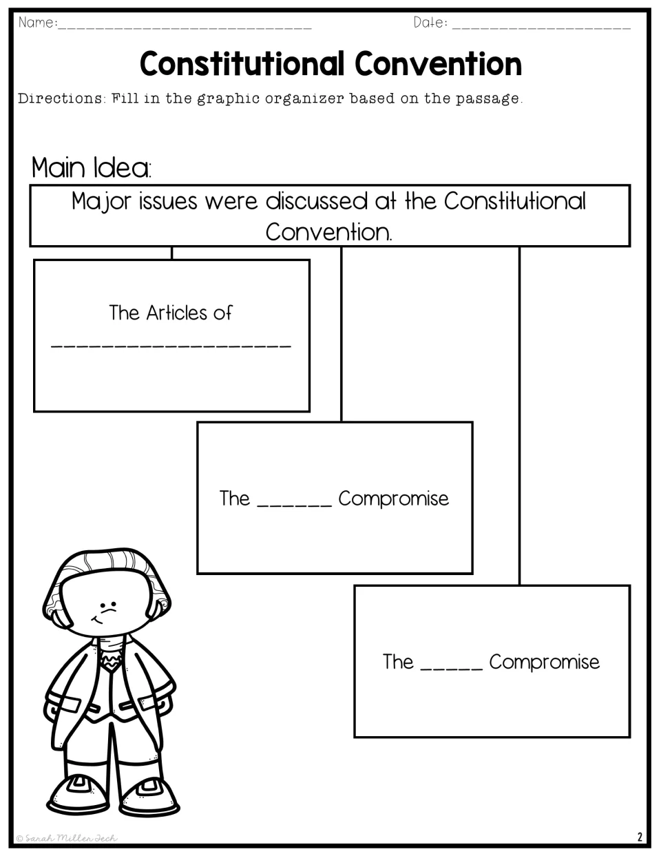 Main idea graphic organizer: students complete the Articles of ___ and name the two compromises discussed in Philadelphia