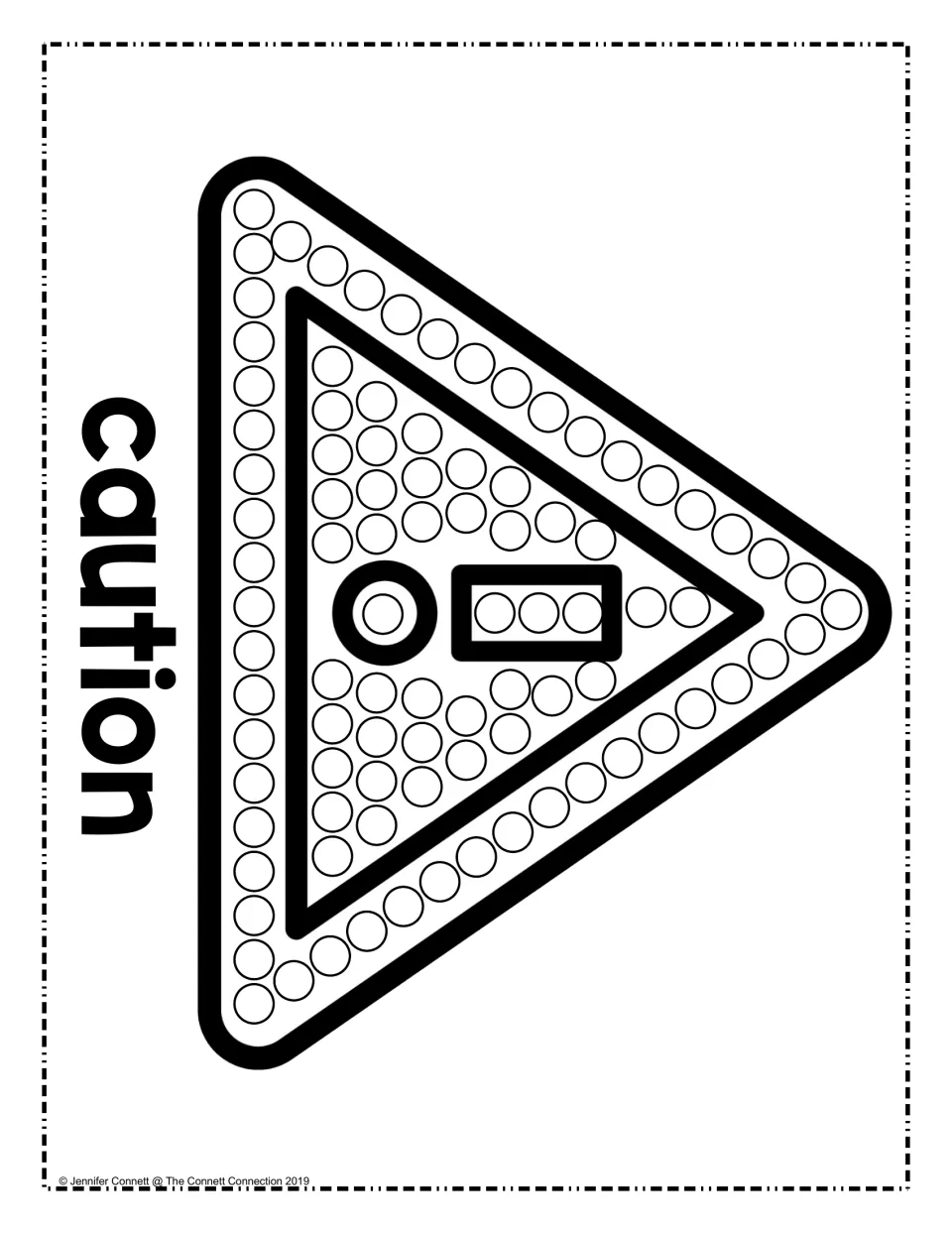 Caution sign dot painting: students dot the circles around the triangle warning sign and its exclamation mark