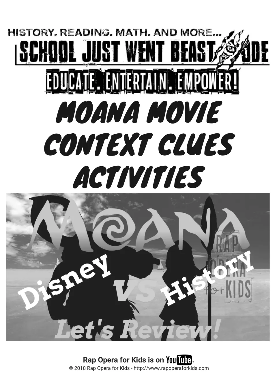 Moana Movie Context Clues Activities cover with a Disney vs History, Let's Review! image from Rap Opera for Kids