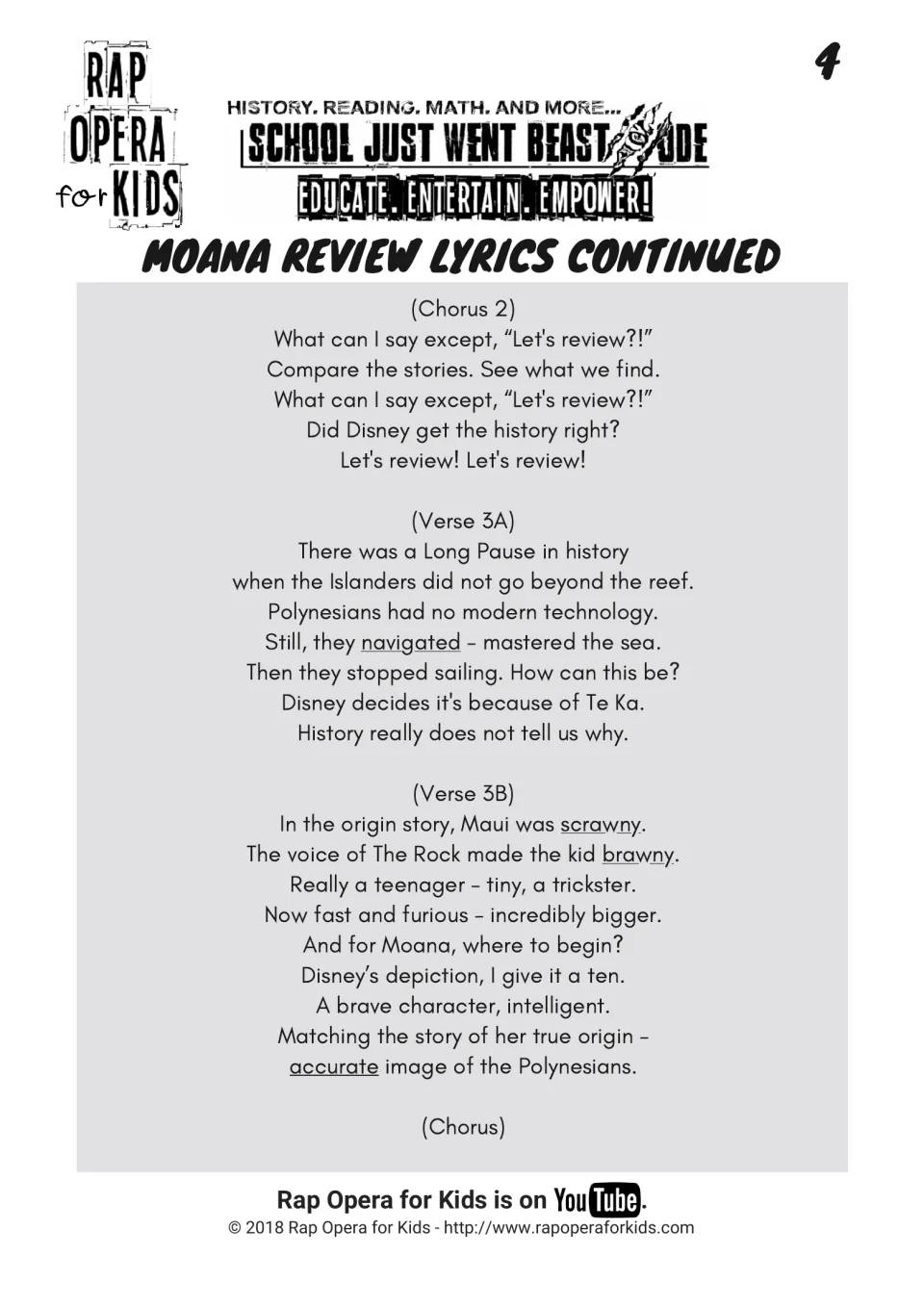 Moana review lyrics continued: verse 3 on the Long Pause in sailing, Maui's size and Disney's depiction of Moana