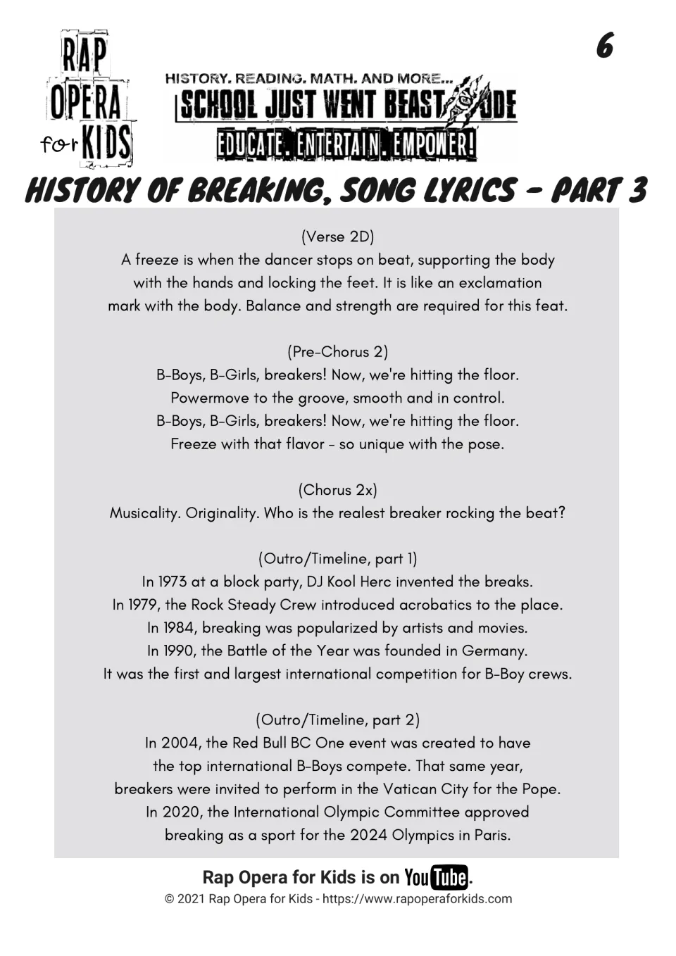 Breaking song lyrics Part 3 explain freezes and trace a timeline from 1973 to approval for the 2024 Olympics