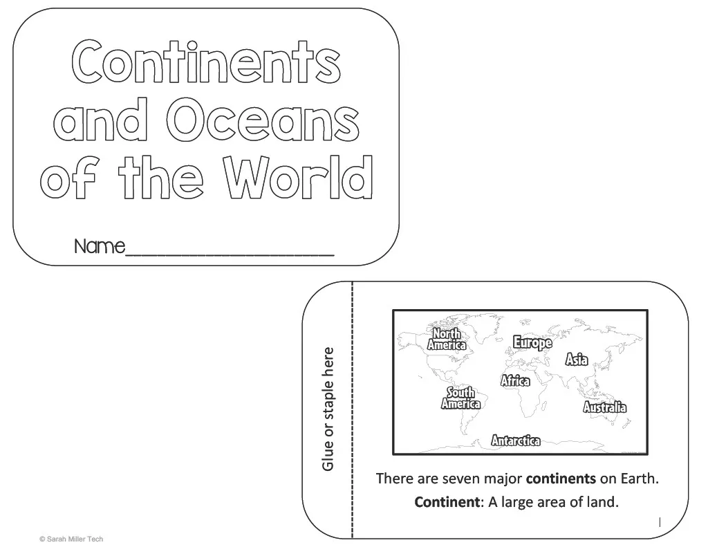 Continents and Oceans Flipbook Activity – cover