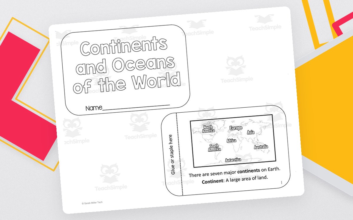 Continents and Oceans first image showing layered flipbook strips and a world-location prompt page