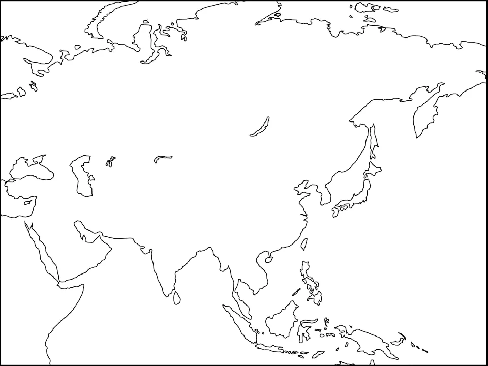 Blank outline map of Asia showing coastlines from the Black Sea to Japan and Indonesia, unlabeled for student use
