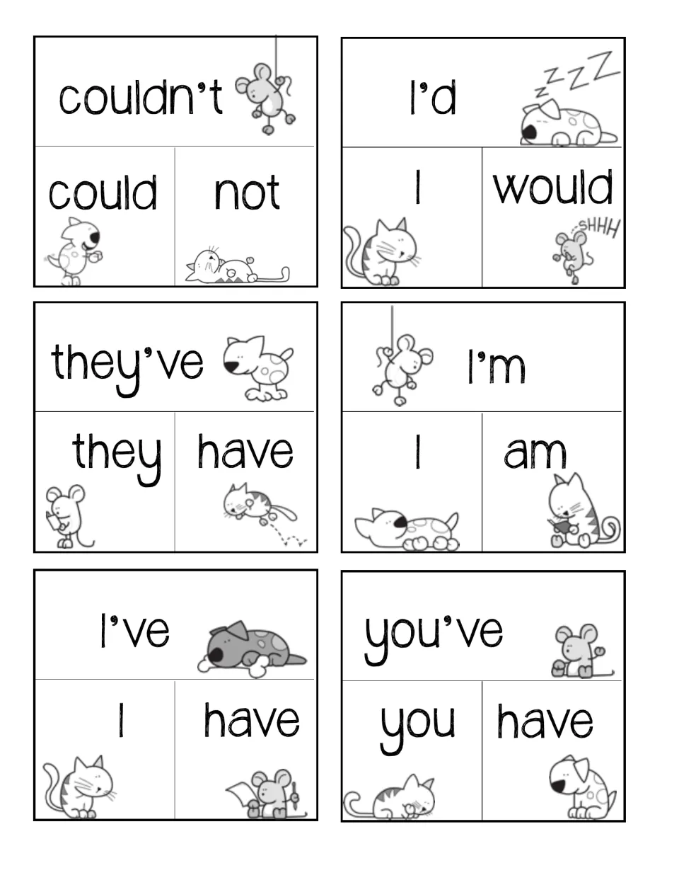 Contraction pairs to match: couldn't, I'd, they've, I'm, I've and you've with could not, I would, I am and more