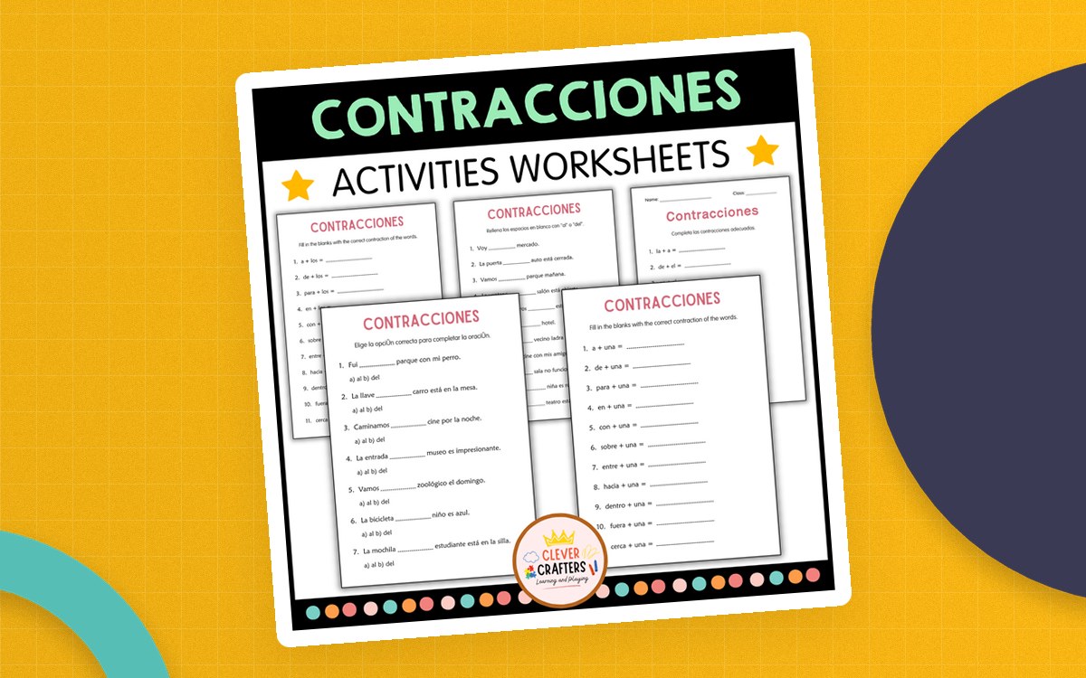 Contractions Grammar Worksheets in Spanish preview