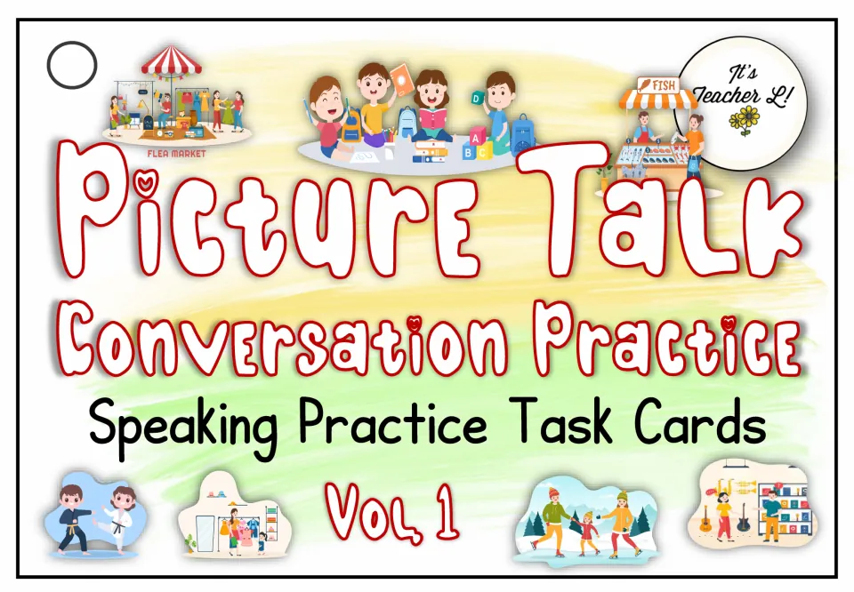 Cover of Picture Talk: Conversation Practice, Volume 1, identifying the set as speaking practice task cards