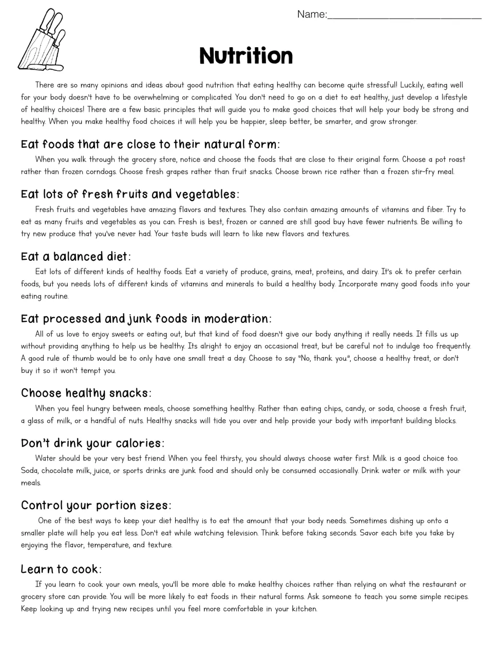 Nutrition reading: eight healthy-eating principles, from natural foods and portion control to learning to cook