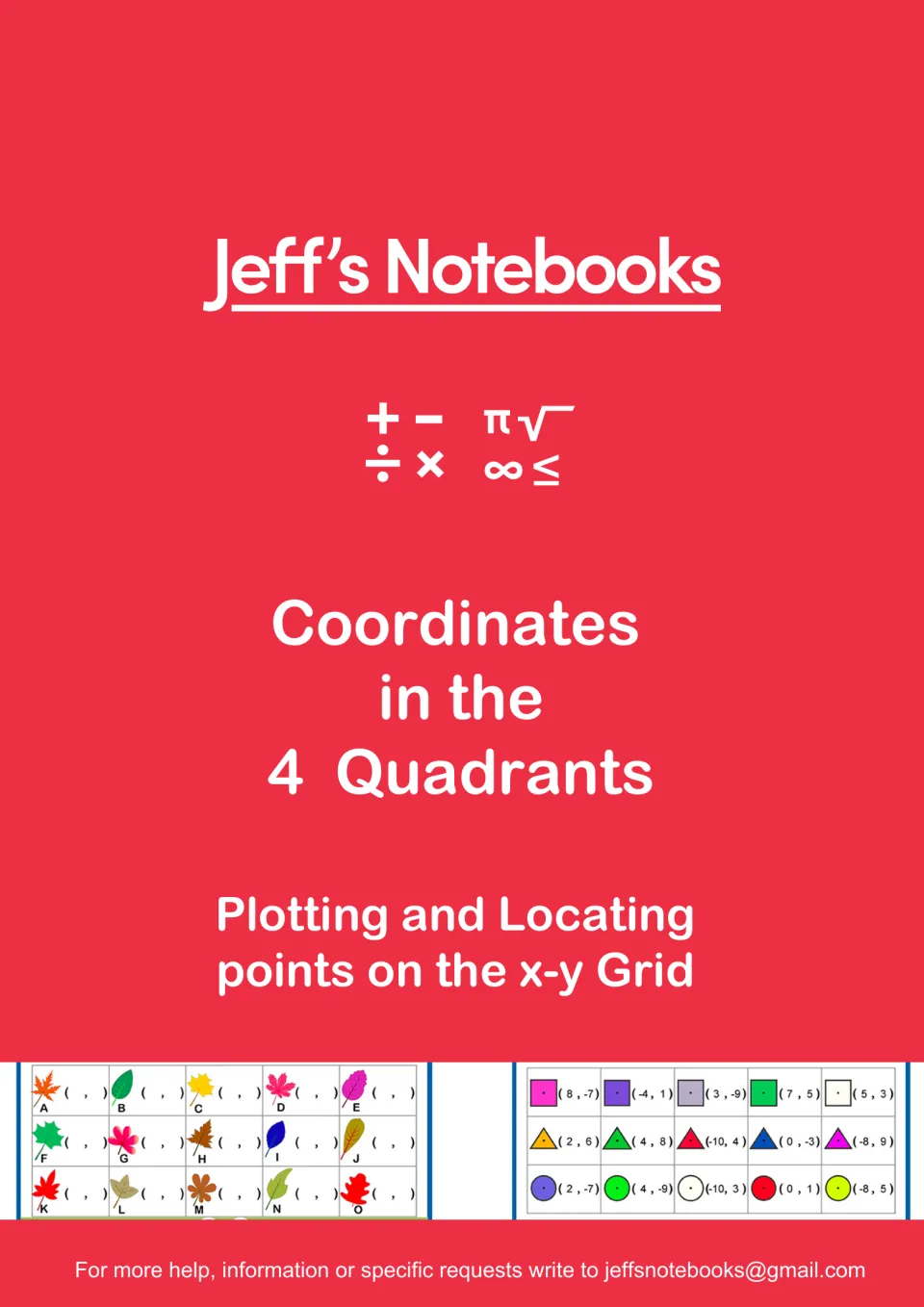 Cover: Coordinates in the 4 Quadrants, plotting and locating points on the x-y grid, with leaf and shape coordinate strips