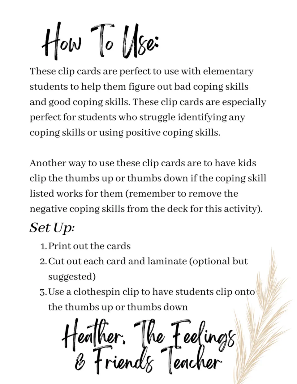 How to Use: clip card directions for sorting good and bad coping skills, plus set-up steps to print, cut and laminate